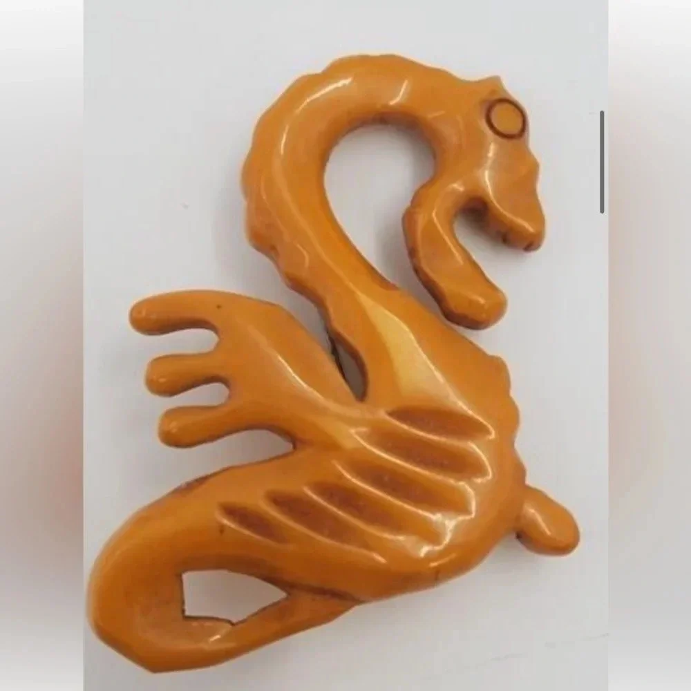 Bakelite OOAK Vintage Butterscotch Dragon Brooch Pin SIMICHROME TESTED!